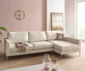 Ecksofa Marla 285x140 cm Chenille Creme-Weiß Ottomane rechts