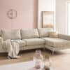 Ecksofa Marla 285x140 cm Cord Creme-Weiß Recamiere rechts