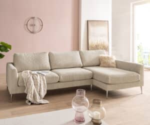 Ecksofa Marla 285x140 cm Cord Creme-Weiß Recamiere rechts