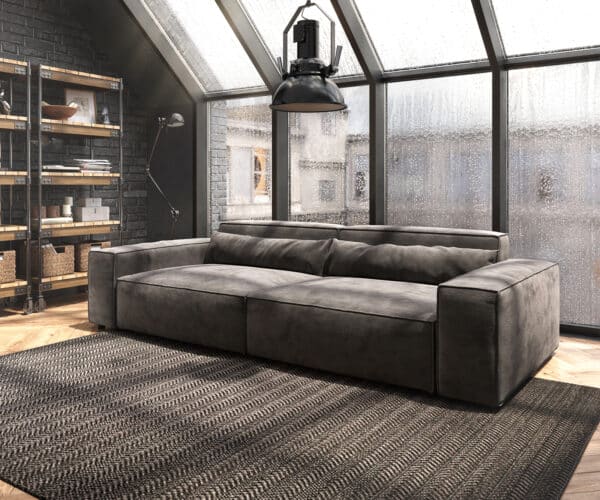 Big-Sofa Sirpio XL 270x125 cm Mikrofaser Khakibraun Kedernaht