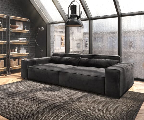 Big-Sofa Sirpio XL 270x125 cm Mikrofaser Schwarz Kedernaht