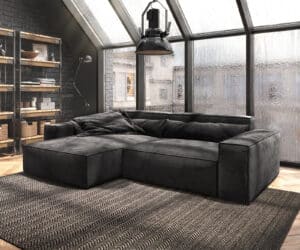 Ecksofa Sirpio XL 270x175 cm Mikrofaser Schwarz Recamiere variabel Kedernaht