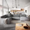 Wohnlandschaft Sirpio XL 360x260 cm Mikrofaser Grau Recamiere variabel Kedernaht