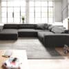 Wohnlandschaft Sirpio XL 360x260 cm Mikrofaser Schwarz Recamiere variabel Kedernaht