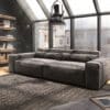 Big-Sofa Sirpio XL 270x125 cm Mikrofaser Khakibraun Kedernaht mit Hocker