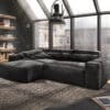 Ecksofa Sirpio XL 270x175 cm Mikrofaser Schwarz Recamiere variabel mit Hocker