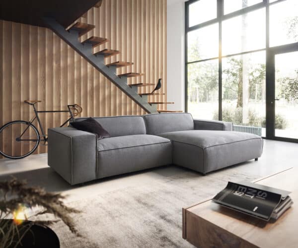 Ecksofa Tenso 280 x 165 Strukturstoff Grau Recamiere rechts