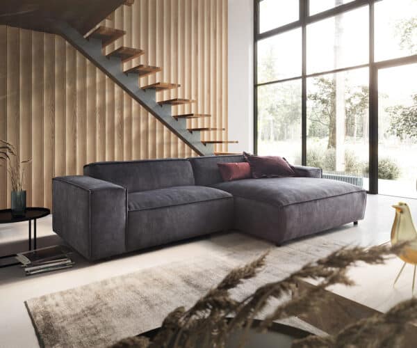 Ecksofa Tenso 280 x 165 Velour Anthrazit Recamiere rechts