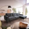 Ecksofa Sottil 290 x 165cm Chenille Grau Recamiere rechts
