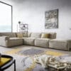 Ecksofa Basit 380x225 cm Chenille Beige Ottomane links mit Hocker