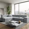 Ecksofa Phia 320 x 215 Velour Grau Ottomane links motorische Sitztiefenverstellung