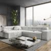 Ecksofa Phia 320 x 215 Velour Silbergrau Ottomane links motorische Sitztiefenverstellung