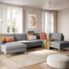 Wohnlandschaft Charel 340 x 220 Flachgewebe Grau mit Schlaffunktion