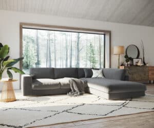 Ecksofa Cubico 325x225 Cord Anthrazit Ottomane rechts