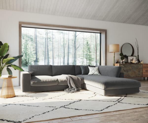 Ecksofa Cubico 325x225 Cord Anthrazit Ottomane rechts