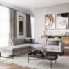 Ecksofa Engus 290 x 220 Flachgewebe Hellgrau Ottomane links