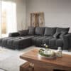 Wohnlandschaft Josea 300x220 cm Mikrofaser Schwarz Recamiere links