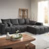 Wohnlandschaft Josea 300x220 cm Mikrofaser Schwarz Recamiere rechts