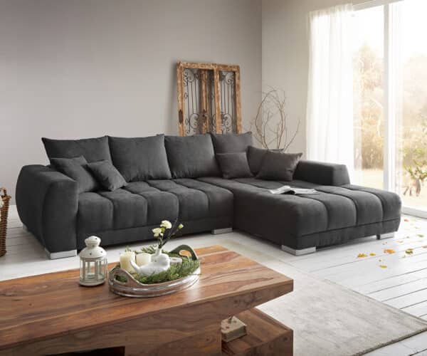 Wohnlandschaft Josea 300x220 cm Mikrofaser Schwarz Recamiere rechts