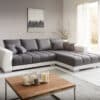 Wohnlandschaft Josea 300x220 cm Kunstleder Weiß/Grau Recamiere rechts