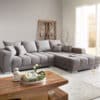 Wohnlandschaft Josea 300x220 cm Mikrofaser Steingrau Recamiere rechts