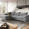 Ecksofa Pacita 310 x 180 cm Flachgewebe Silbergrau Longchair links elektrische Relaxfunktion