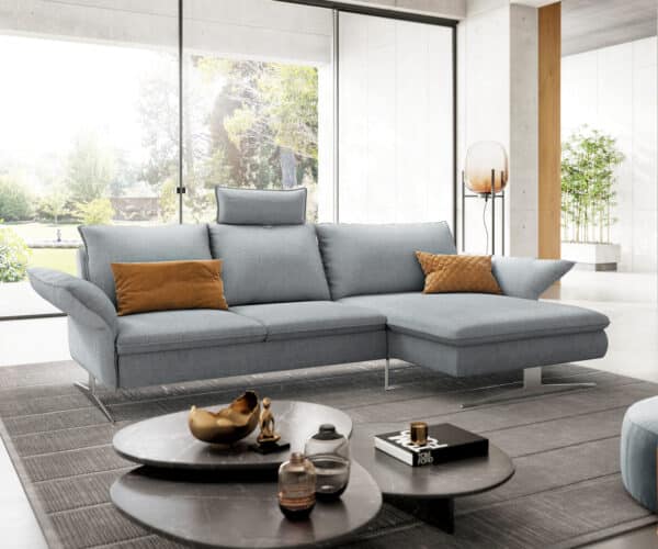 Ecksofa Nerio 300 x 190 cm Flachgewebe Pastelblau Recamiere rechts