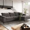 Ecksofa Pacita 310 x 180 cm Flachgewebe Anthrazit Longchair rechts elektrische Relaxfunktion