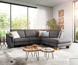 Ecksofa Laurico 300 x 230 cm Mikrofaser Anthrazit Ottomane rechts elektrische Relaxfunktion