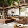 Wohnlandschaft Elio 300x185 cm Lederimitat Vintage Braun Antik mit Hocker