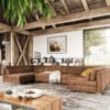 Wohnlandschaft Elio XL 400x185 cm Lederimitat Vintage Braun Antik