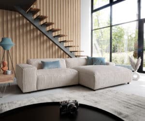 Ecksofa Tenso 280x165 cm Cord Beige Recamiere rechts