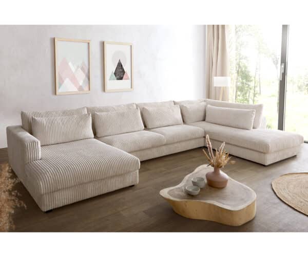 Wohnlandschaft Isla 430x225 Cord Beige Ottomane rechts