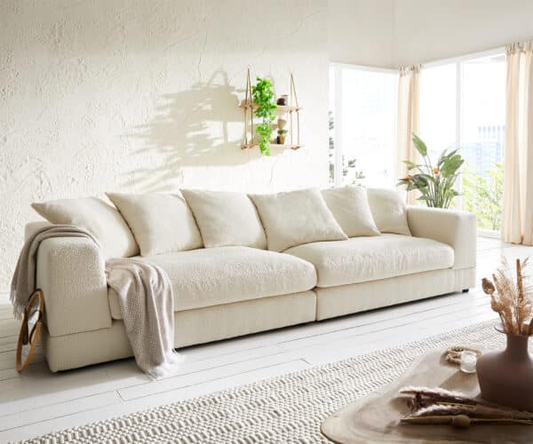 Big-Sofa Justo 310x110 cm Bouclee Creme-Weiß