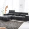 Ecksofa Ordino 285x200 Mikrofaser Schwarz Ottomane links elektrische Sitztiefenverstellung