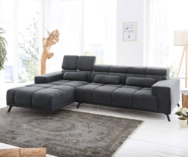 Ecksofa Ordino 285x200 Mikrofaser Schwarz Ottomane links elektrische Sitztiefenverstellung