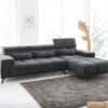 Ecksofa Ordino 285x200 Mikrofaser Schwarz Ottomane rechts elektrische Sitztiefenverstellung