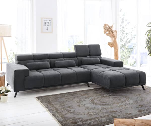 Ecksofa Ordino 285x200 Mikrofaser Schwarz Ottomane rechts elektrische Sitztiefenverstellung