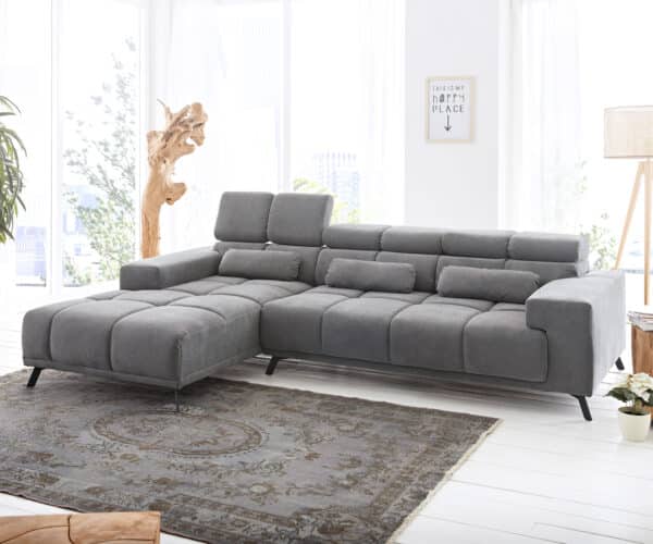 Ecksofa Ordino 285x200 Mikrofaser Grau Ottomane links elektrische Sitztiefenverstellung