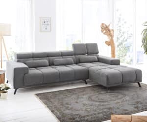 Ecksofa Ordino 285x200 Mikrofaser Grau Ottomane rechts elektrische Sitztiefenverstellung