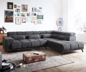 Ecksofa Catan 295x230 Mikrofaser Anthrazit Ottomane rechts inkl. elektrischer Sitztiefenverstellung