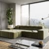 Ecksofa Phia 280x180 cm Samt Olive Recamiere links