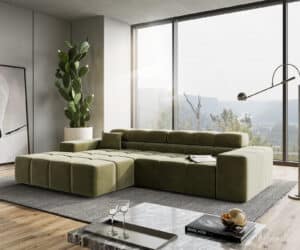 Ecksofa Phia 280x180 cm Samt Olive Recamiere links