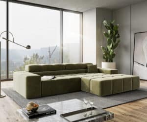 Ecksofa Phia 280x180 cm Samt Olive Recamiere rechts