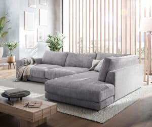 Ecksofa Cubico 325x225 cm Cord Silbergrau Ottomane rechts