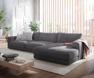 Ecksofa Cubico 350x190 cm Cord Anthrazit Recamiere rechts