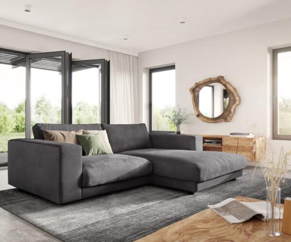 Ecksofa Cubico 250 x190 Cord Anthrazit Recamiere rechts