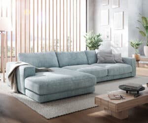 Ecksofa Cubico 350x190 cm Cord Pastellblau Recamiere links