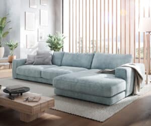 Ecksofa Cubico 350x190 cm Cord Pastellblau Recamiere rechts