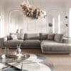Ecksofa Cubico 325x225 cm Samt Silbergrau Ottomane rechts